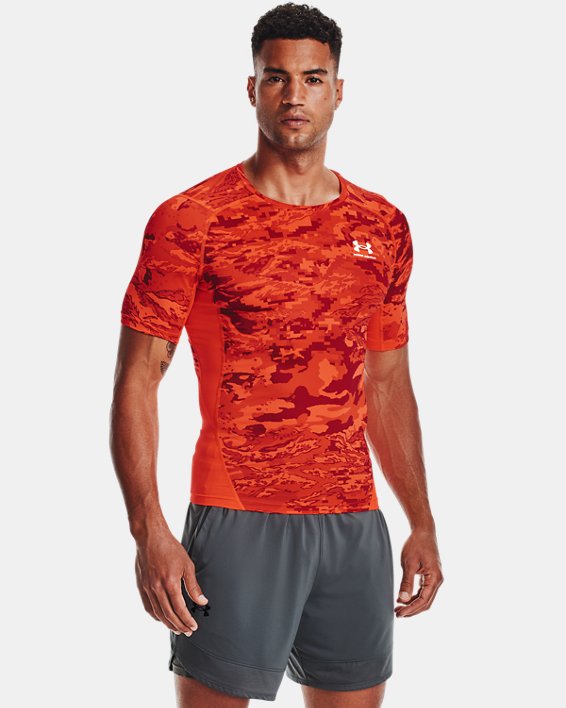 Men's HeatGear® Armour Camo Short Sleeve, Orange, pdpMainDesktop image number 0
